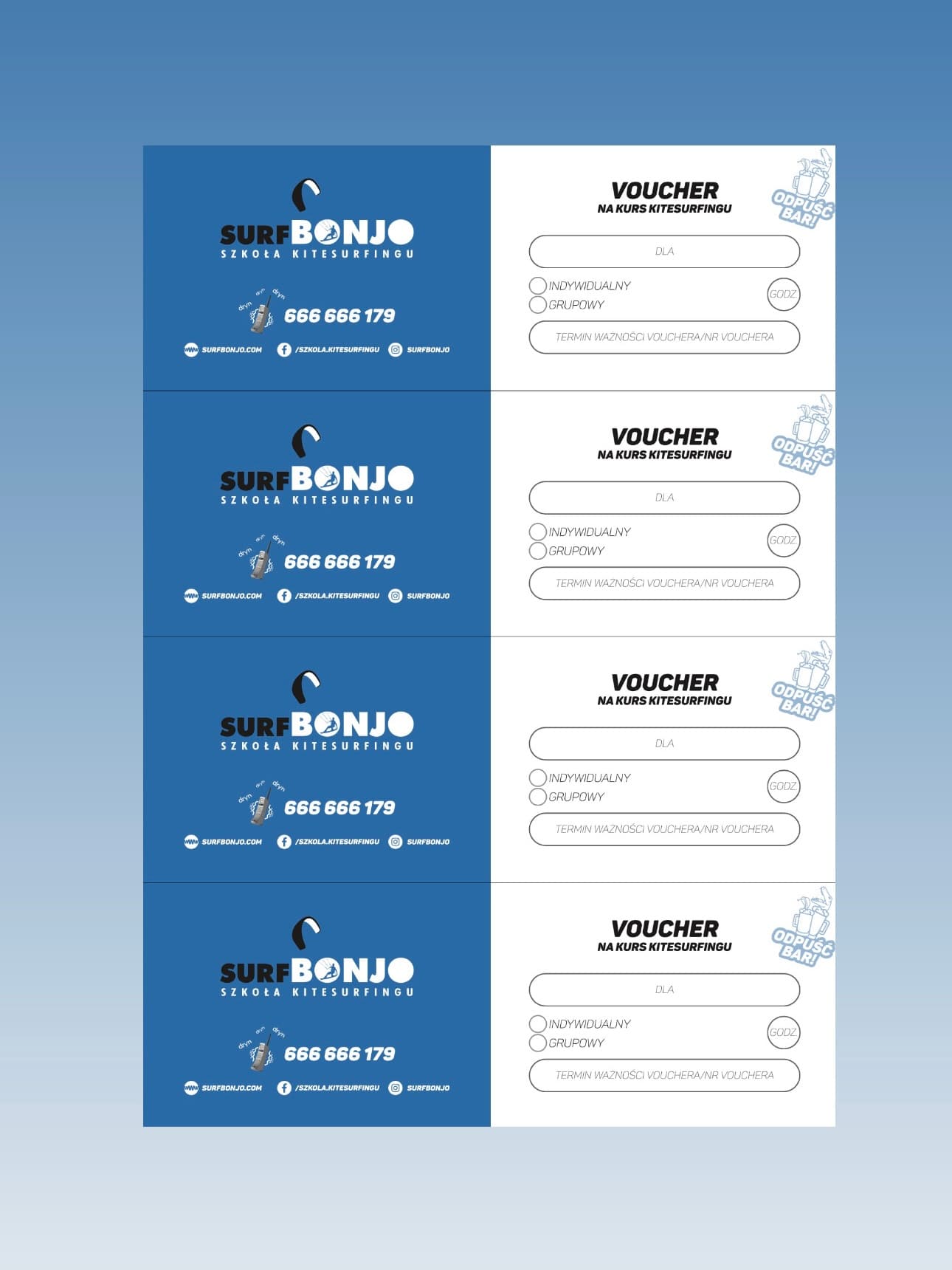 Voucher prezentowy kitesurfing Surf Bonjo